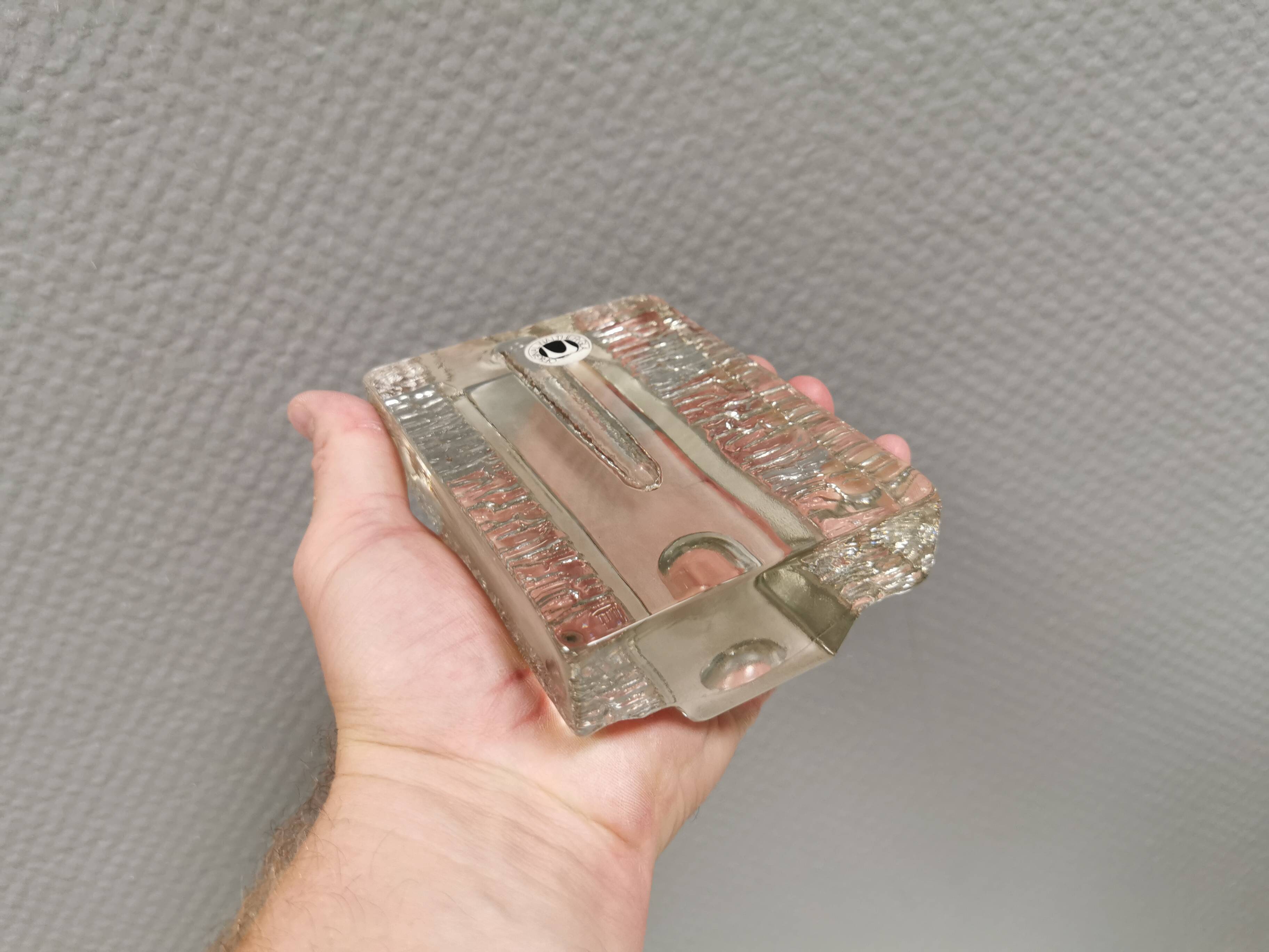 Pukeberg Walther Glass rectangular “solifleur” glass vase with one stem.