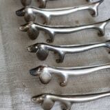 6 Vintage Dachshund Dog Knife Rests – Patinated Silver Metal