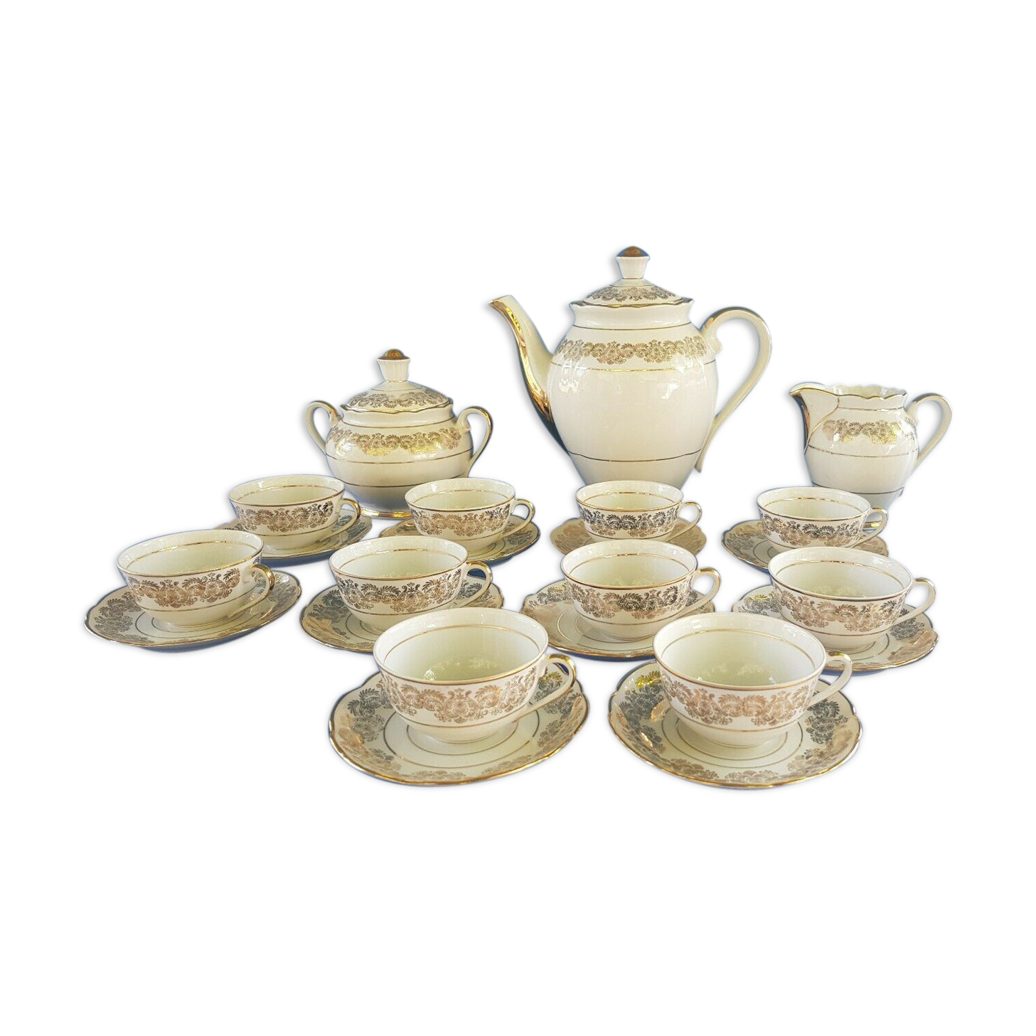 F.D Chauvigny porcelain coffee service complete gold frieze décor