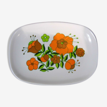 Vintage dish flowered orange and green