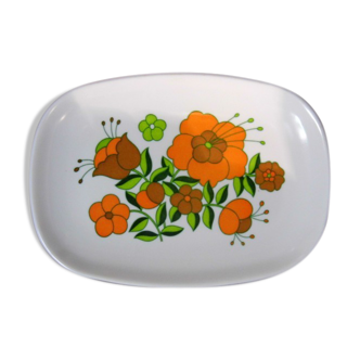 Vintage dish flowered orange and green