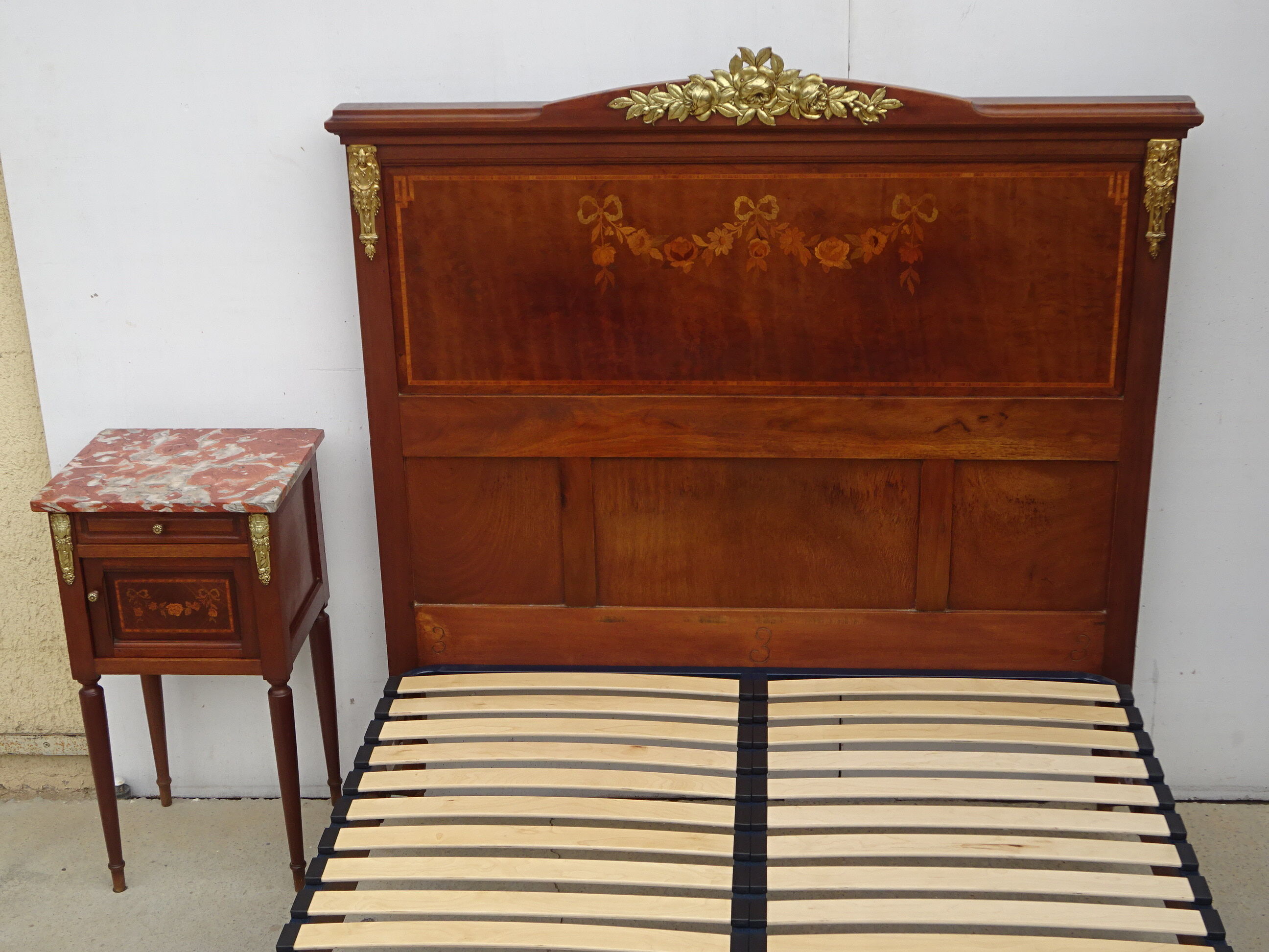 Mahogany bedside, marble incarnate of turquin, late nineteenth century