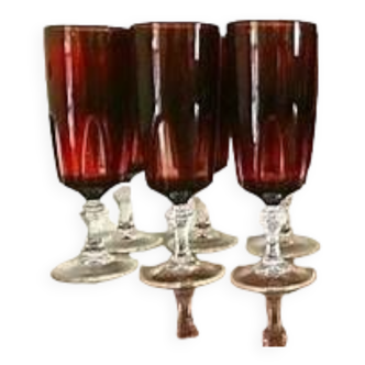 6 ruby red champagne flutes