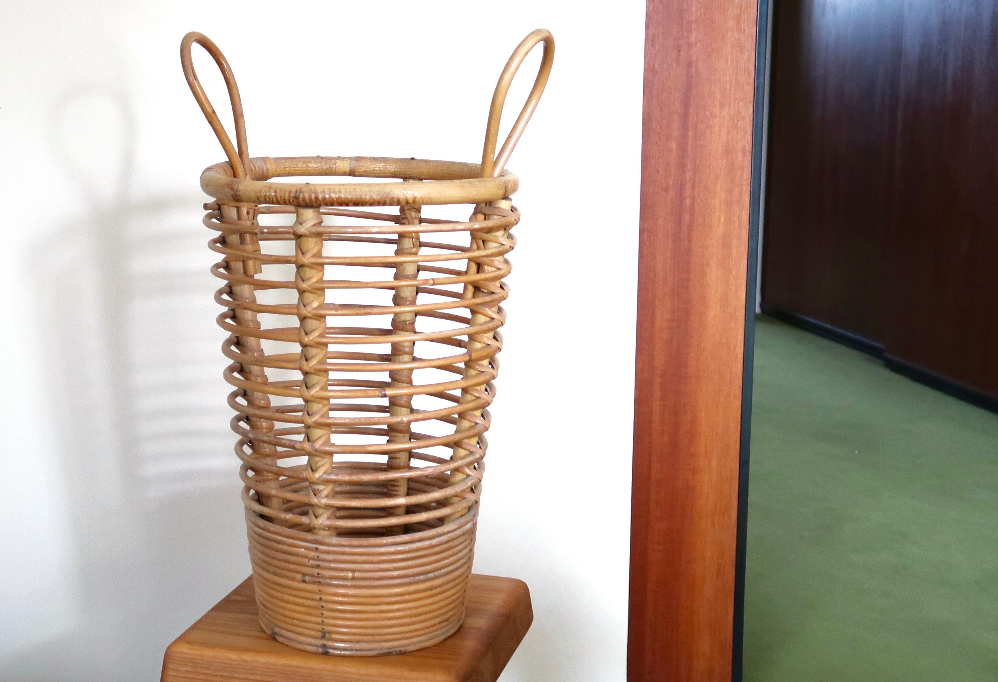 Porte parapluie en bambou et rotin, années 50