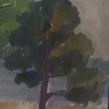 Original Mid Century Swedish Oil on Panel – “Trees, Landscape Motif” b