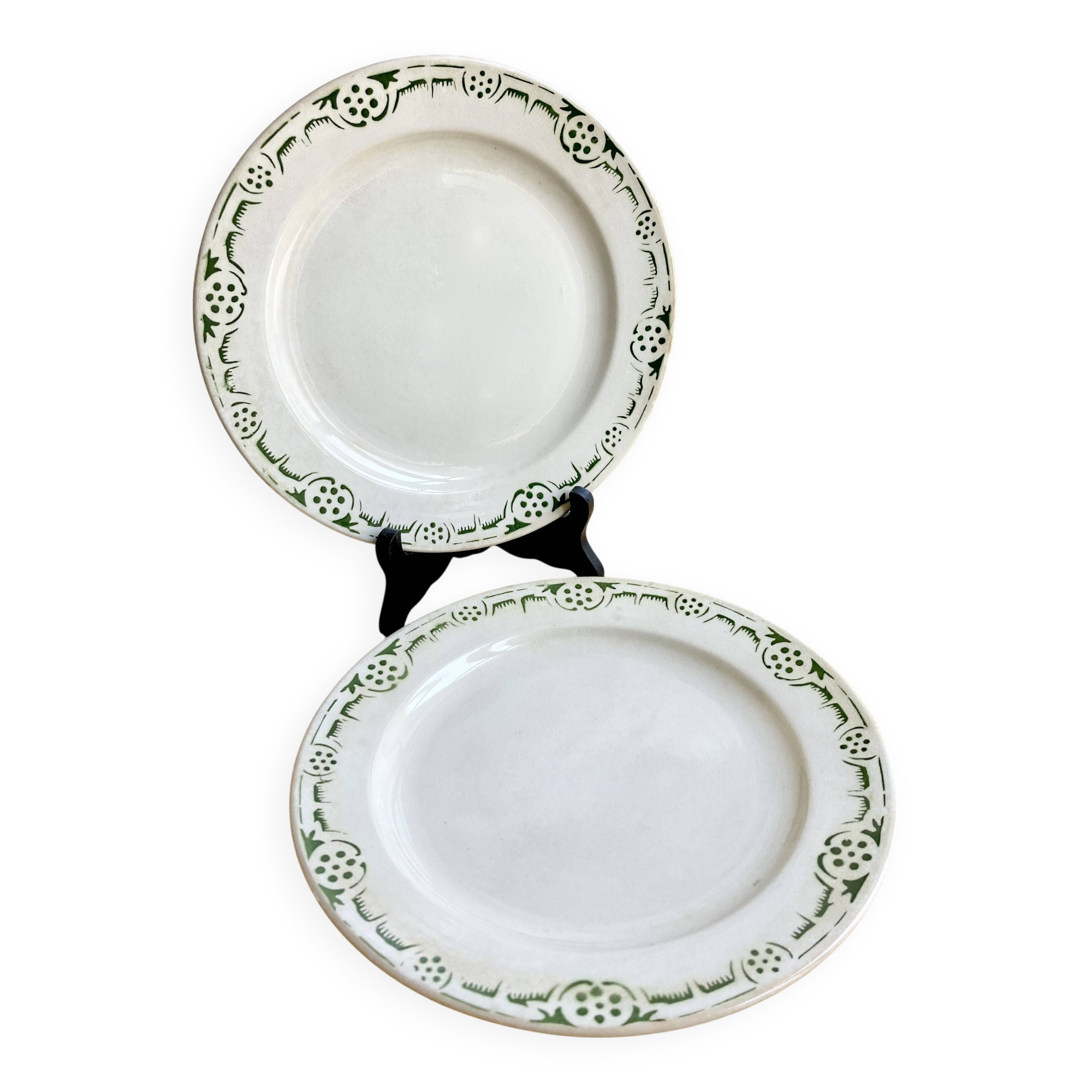 Duo of Badonviller Art Deco Iron Earth plates