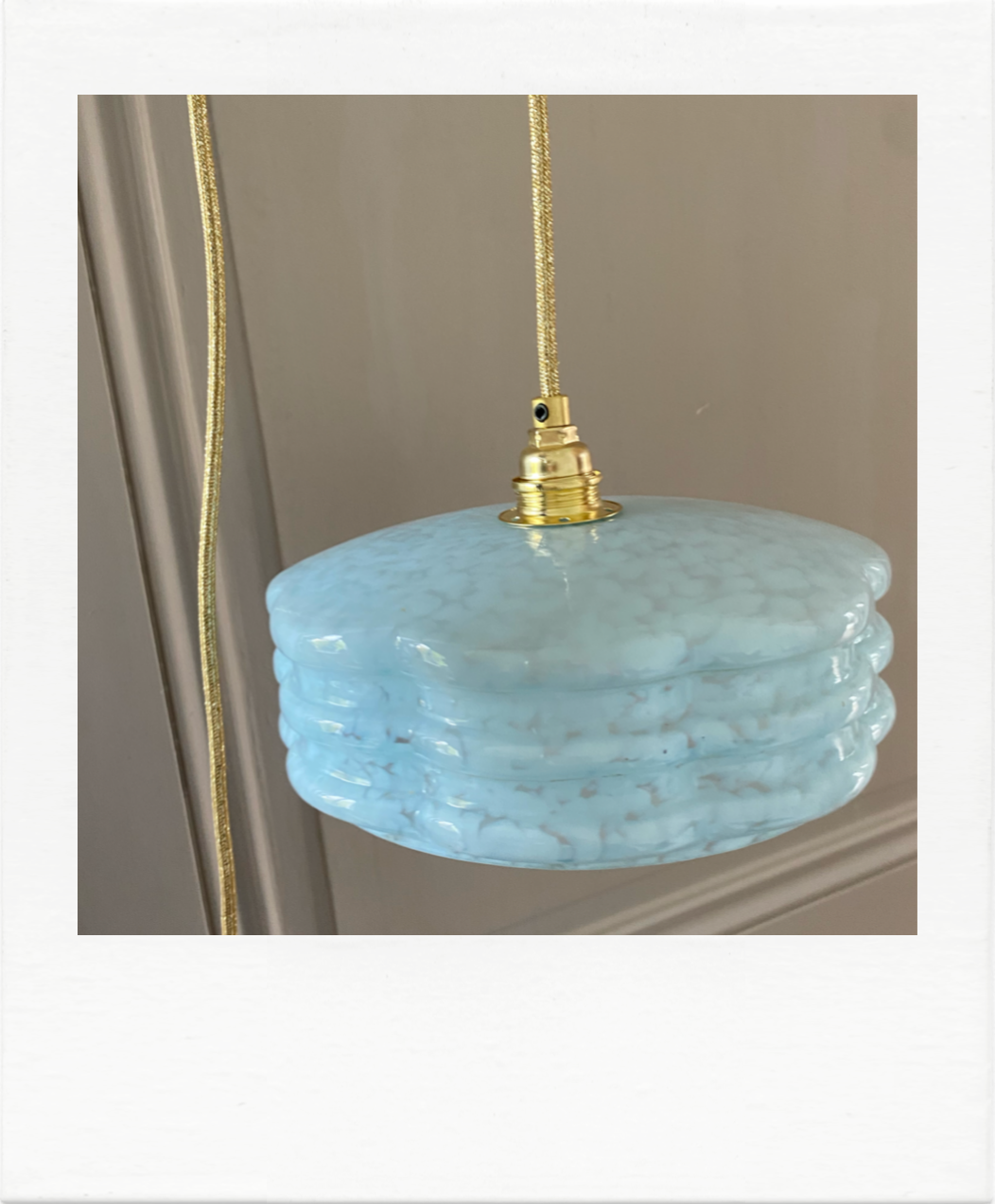 Pair of blue Clichy glass hanging lamps