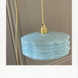 Pair of blue Clichy glass hanging lamps