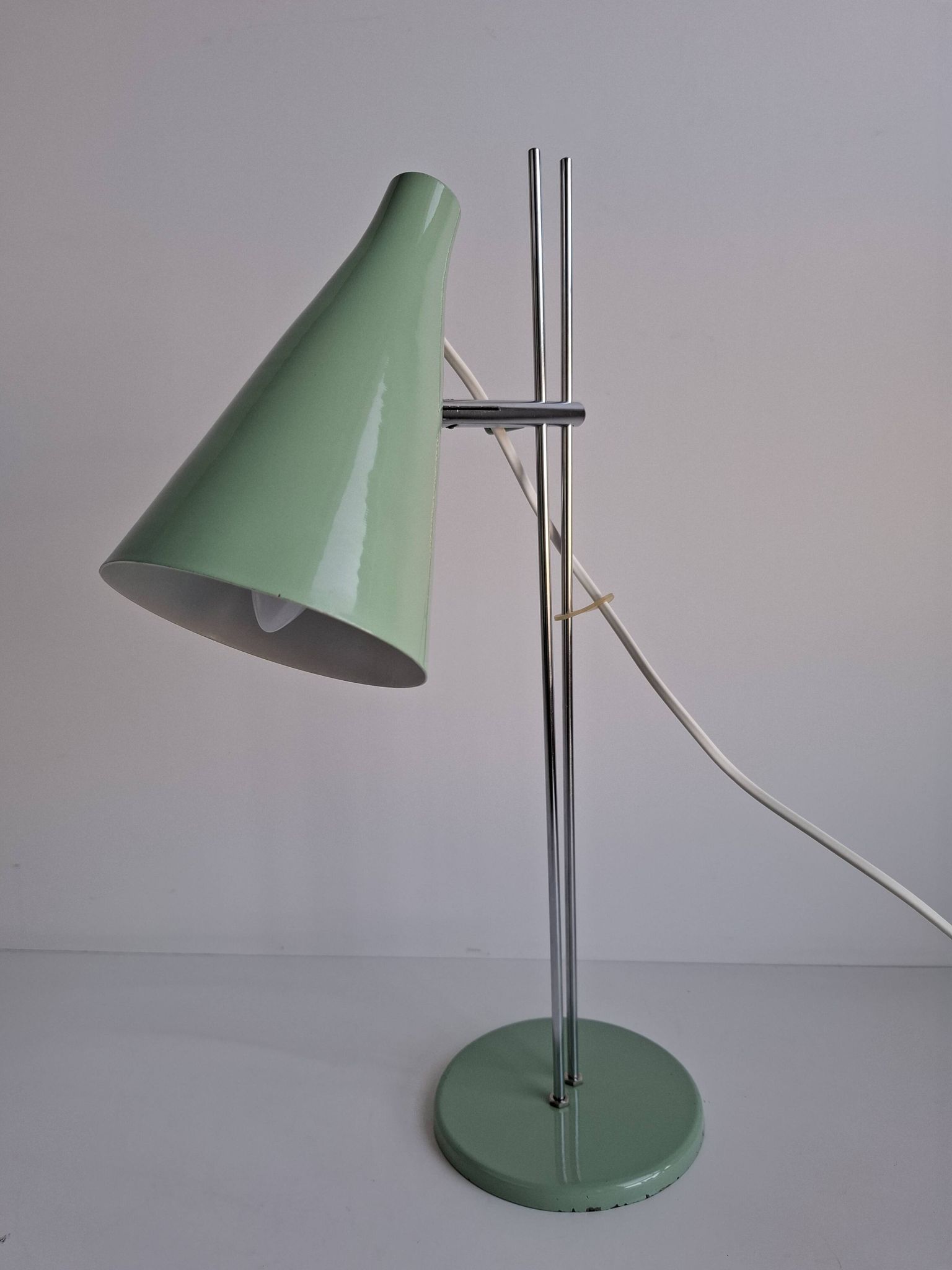 Josef Hůrka for Lidokov Midcentury Modern Table Lamp in Green Metal