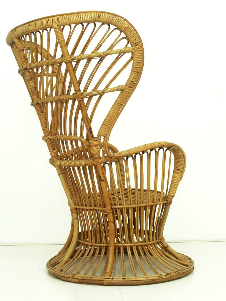 Vintage wicker lounge chair, italian 1950s