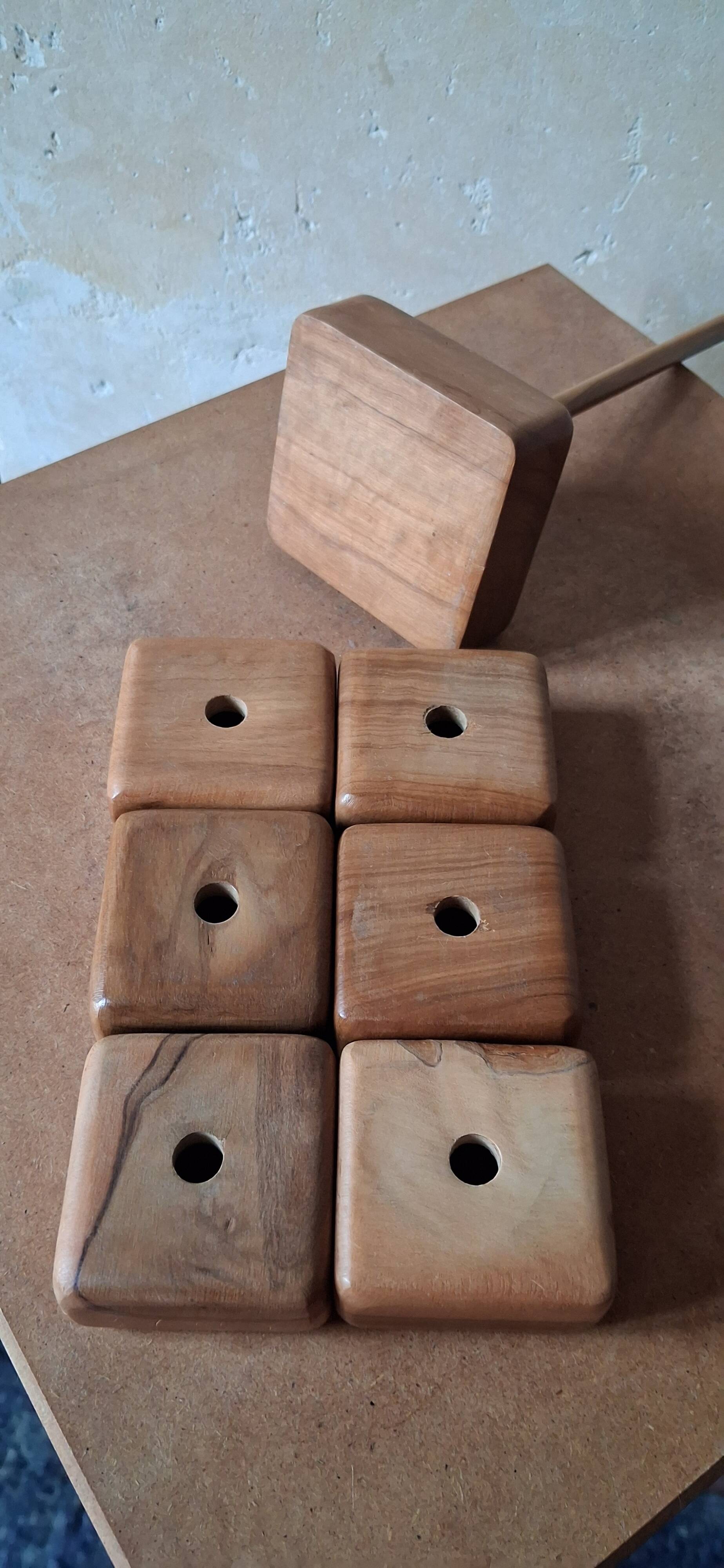 Set of 70's olive wood egg cups