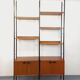 Vintage Italian double modular shelf bookcase in teak and metal