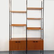 Vintage Italian double modular shelf bookcase in teak and metal