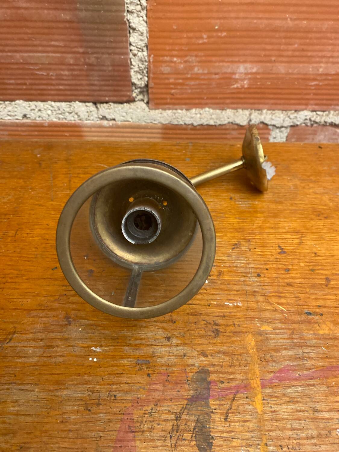 Antique Wall Lamp Lantern Gold Metal + Vintage Glass Cylinder #C528
