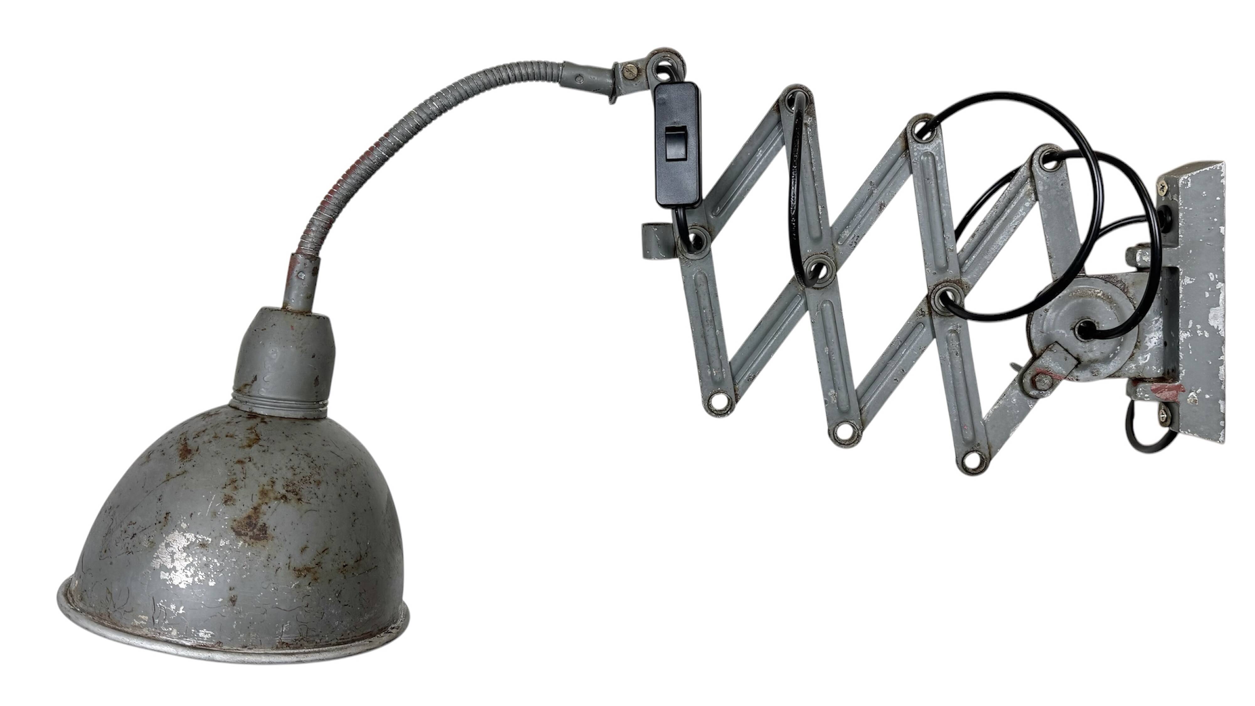 Grey Industrial Gooseneck Scissor Wall Lamp from Elektroinstala, 1960s