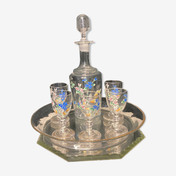 Art Nouveau enamelled glass liquor service early twentieth century