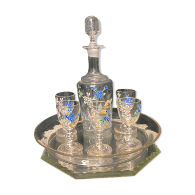 Art nouveau service à liqueur verre émaillé début XXème