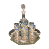 Art nouveau service à liqueur verre émaillé début XXème