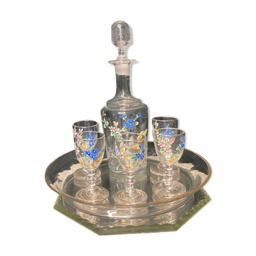 Art nouveau service à liqueur verre émaillé début XXème