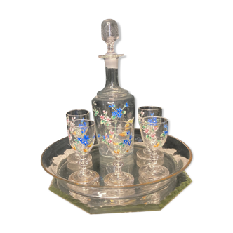 Art nouveau service à liqueur verre émaillé début XXème