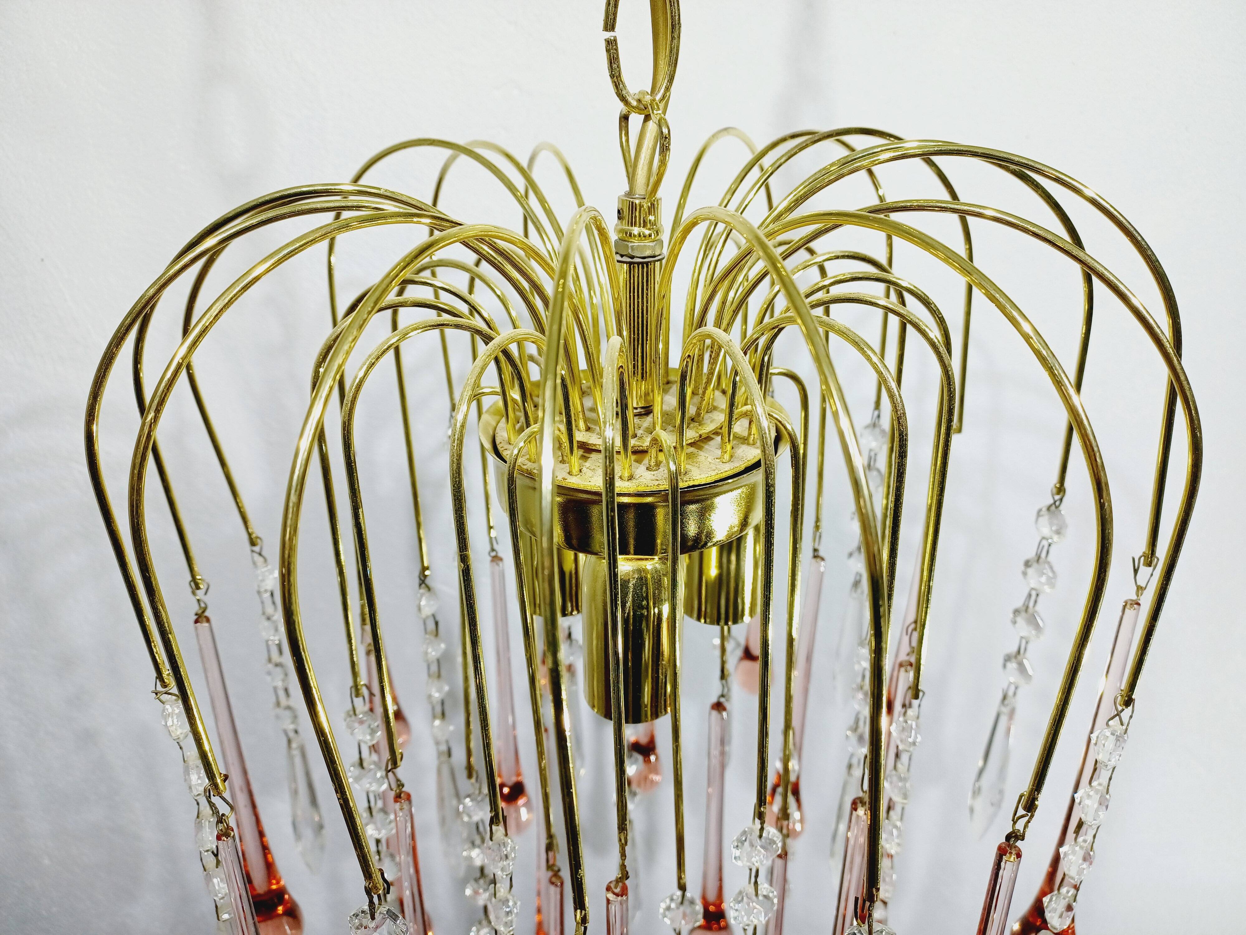 Murano chandelier pink crystal drops