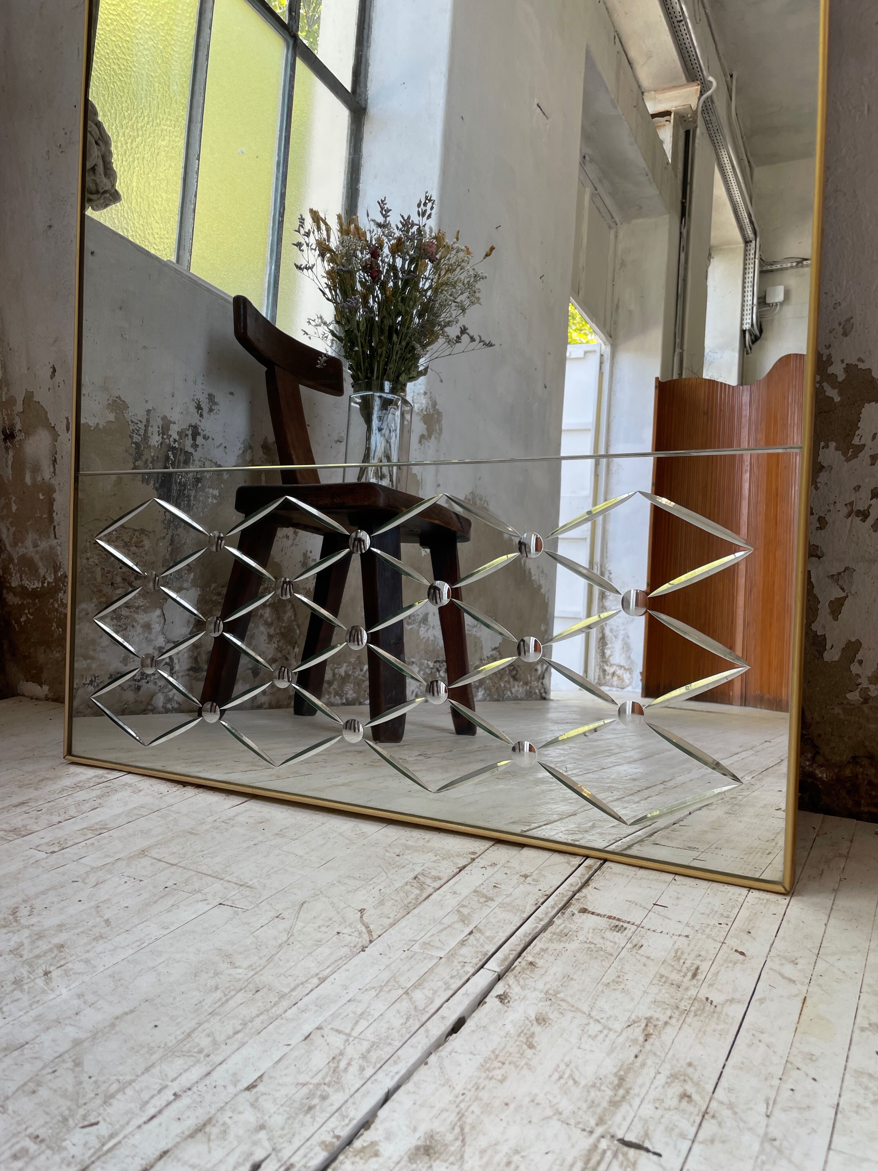 Italian engraved bistro mirror 60s XL