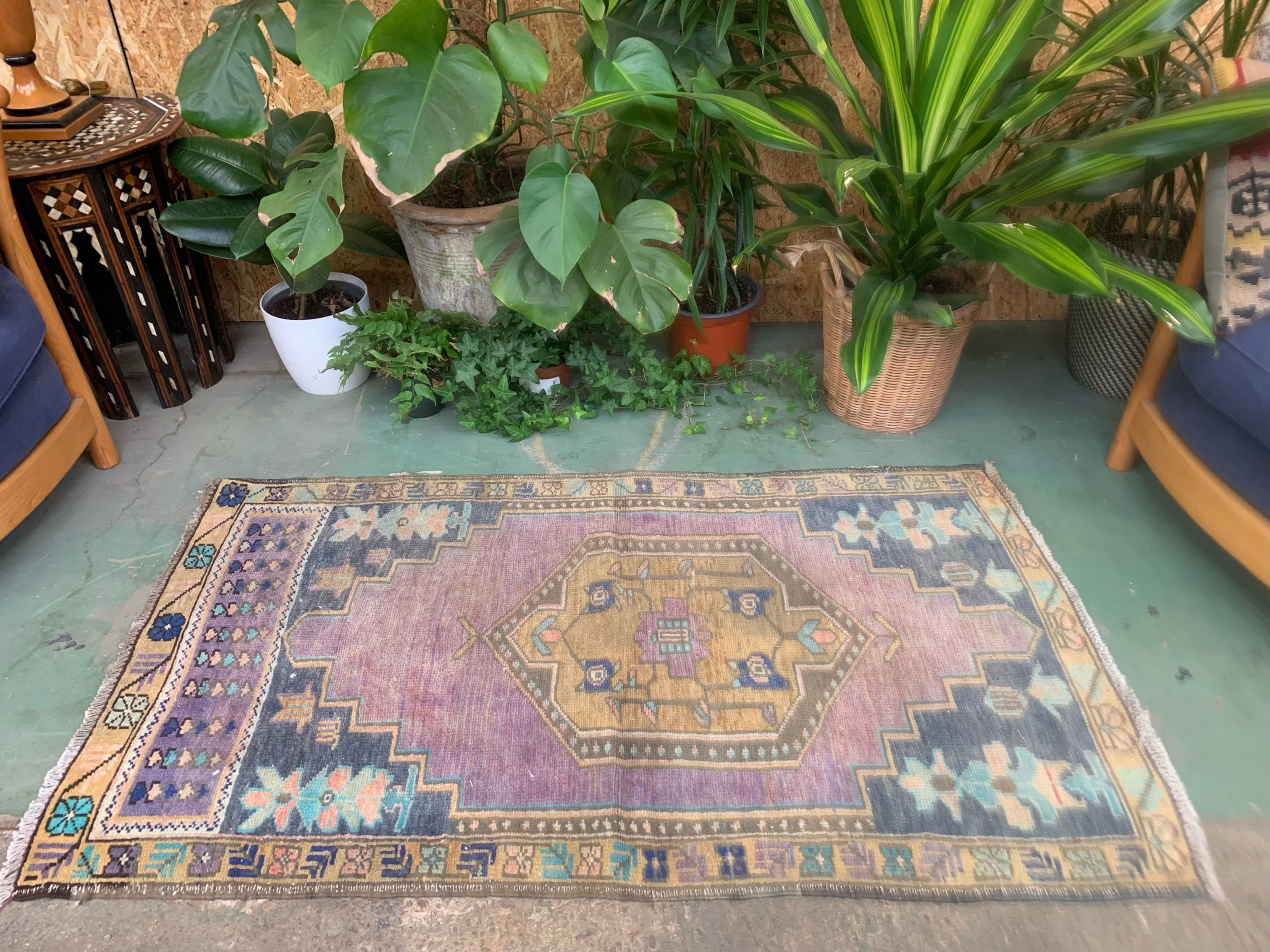Turkish oushak rug 143x80 cm vintage carpet
