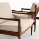 Sofa and armchairs set in walnut and fabric, 1960s