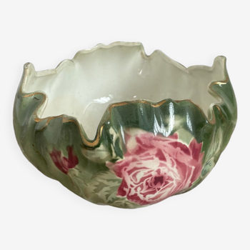 Cache-pot, large cup, Keller & Guérin, Lunéville, Les Roses, Art Nouveau, slip, ceramics
