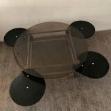 Vintage coffee table from the 80s in smoked glass and chrome metal
