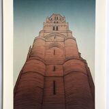 Set of 4 original lithographs by Alain le Foll, 1978. Architecture