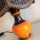 Orange ceramic lamp and brown canned lampshade by Pan Keramik / 60s-70s
