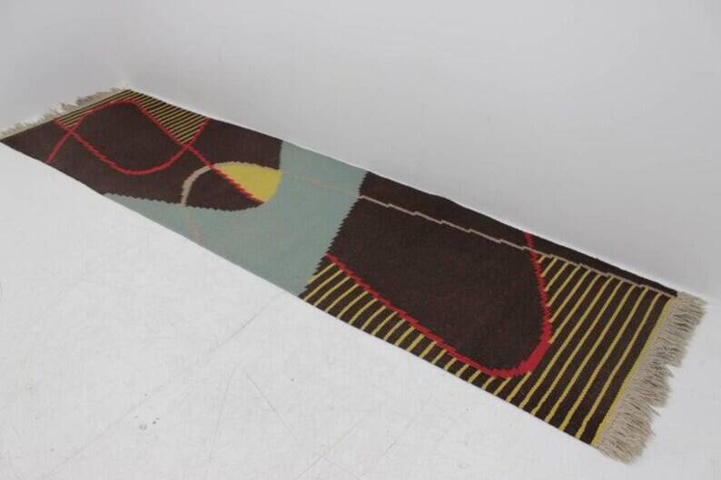 Extraordinary Narrow Geometric Carpet / Rug, 1960s