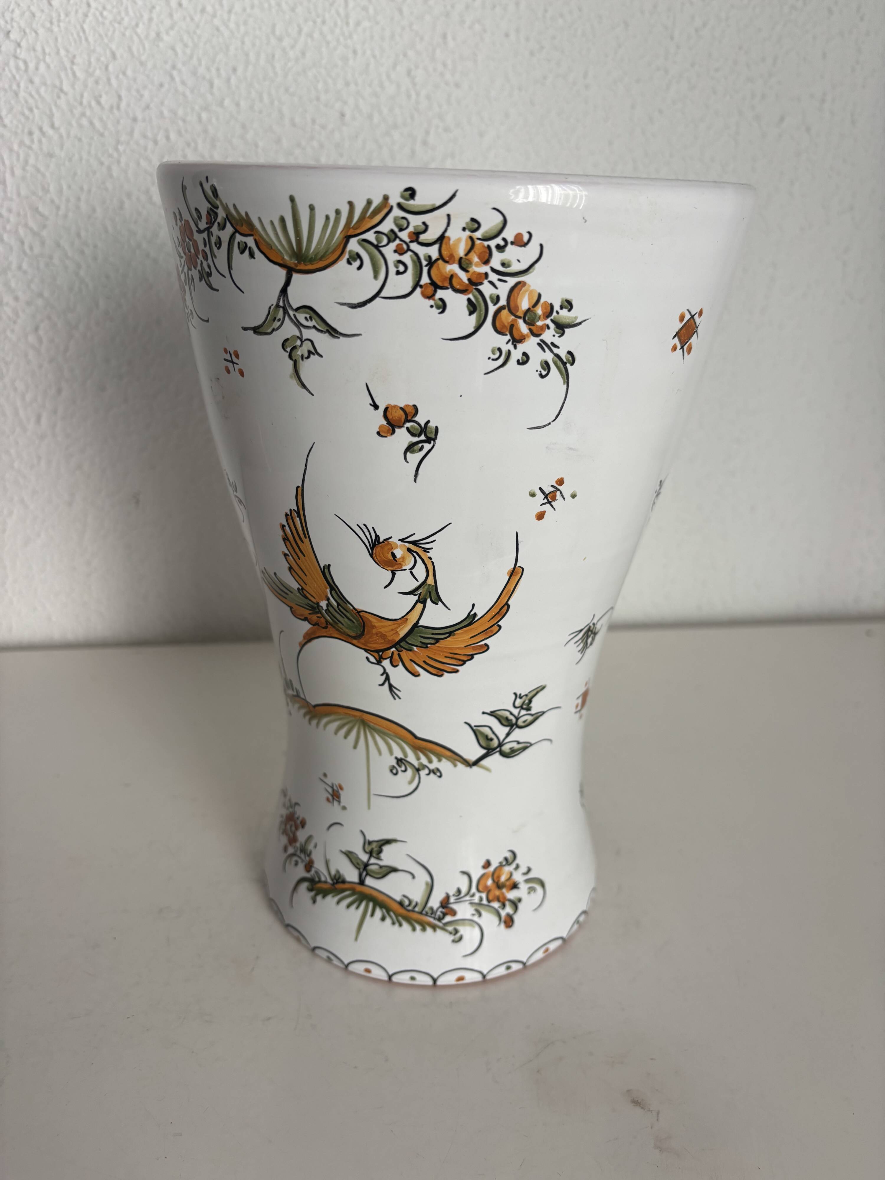 Vintage 1970 Moustiers ceramic faience vase - 26 cm