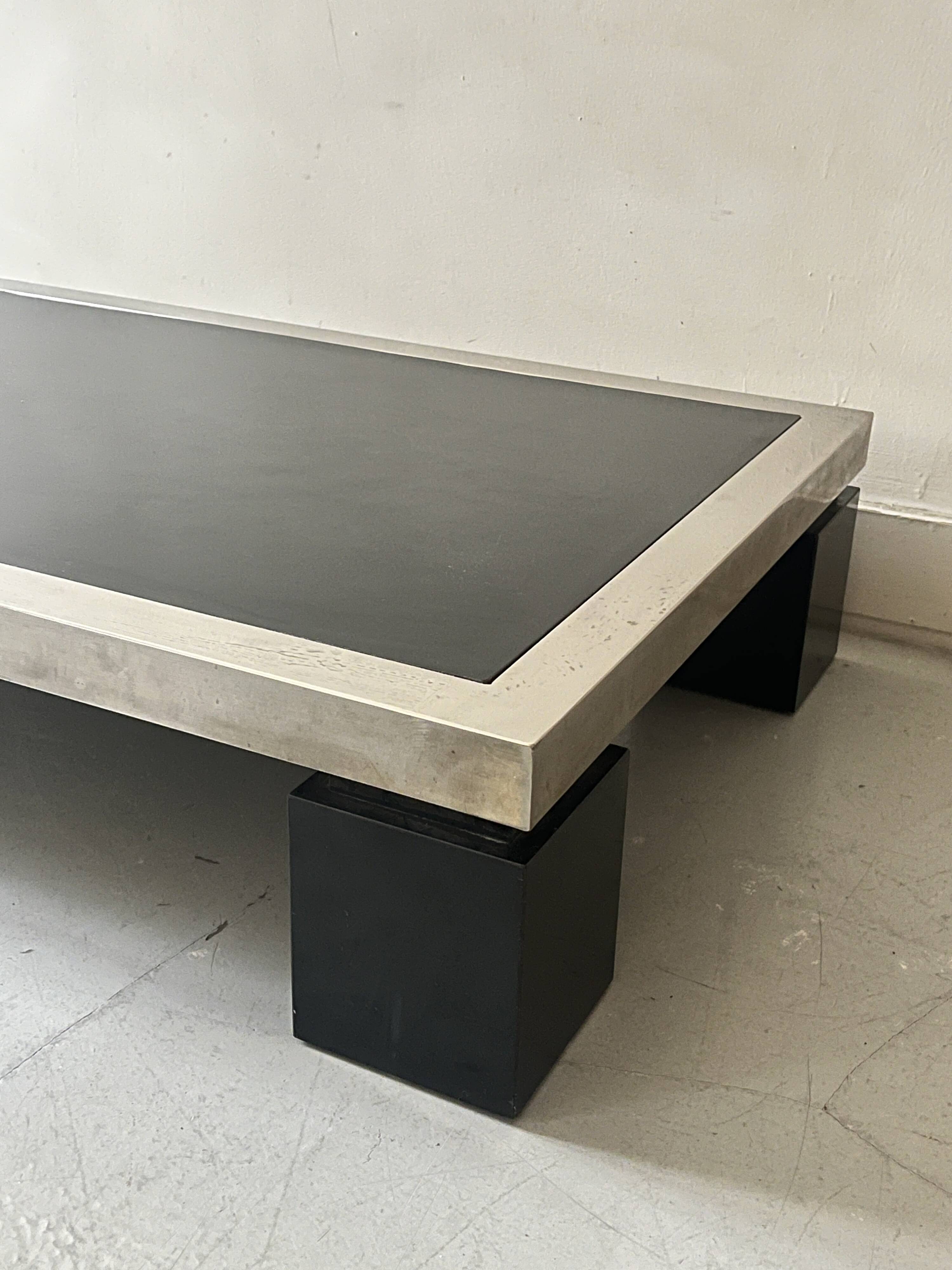 Black & brushed chrome coffee table in the style of Willy Rizzo, design 1970