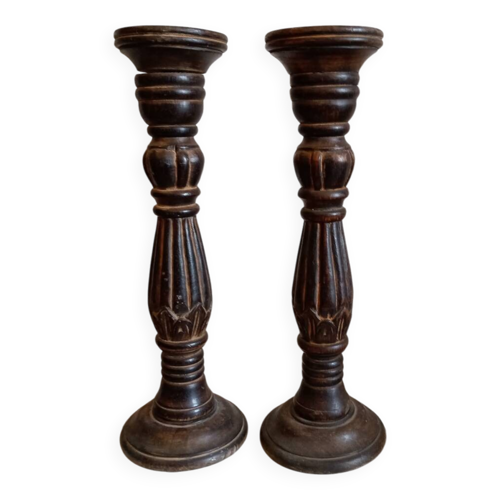 Pair of wooden candlesticks