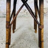 Round rattan bamboo side table, 60s