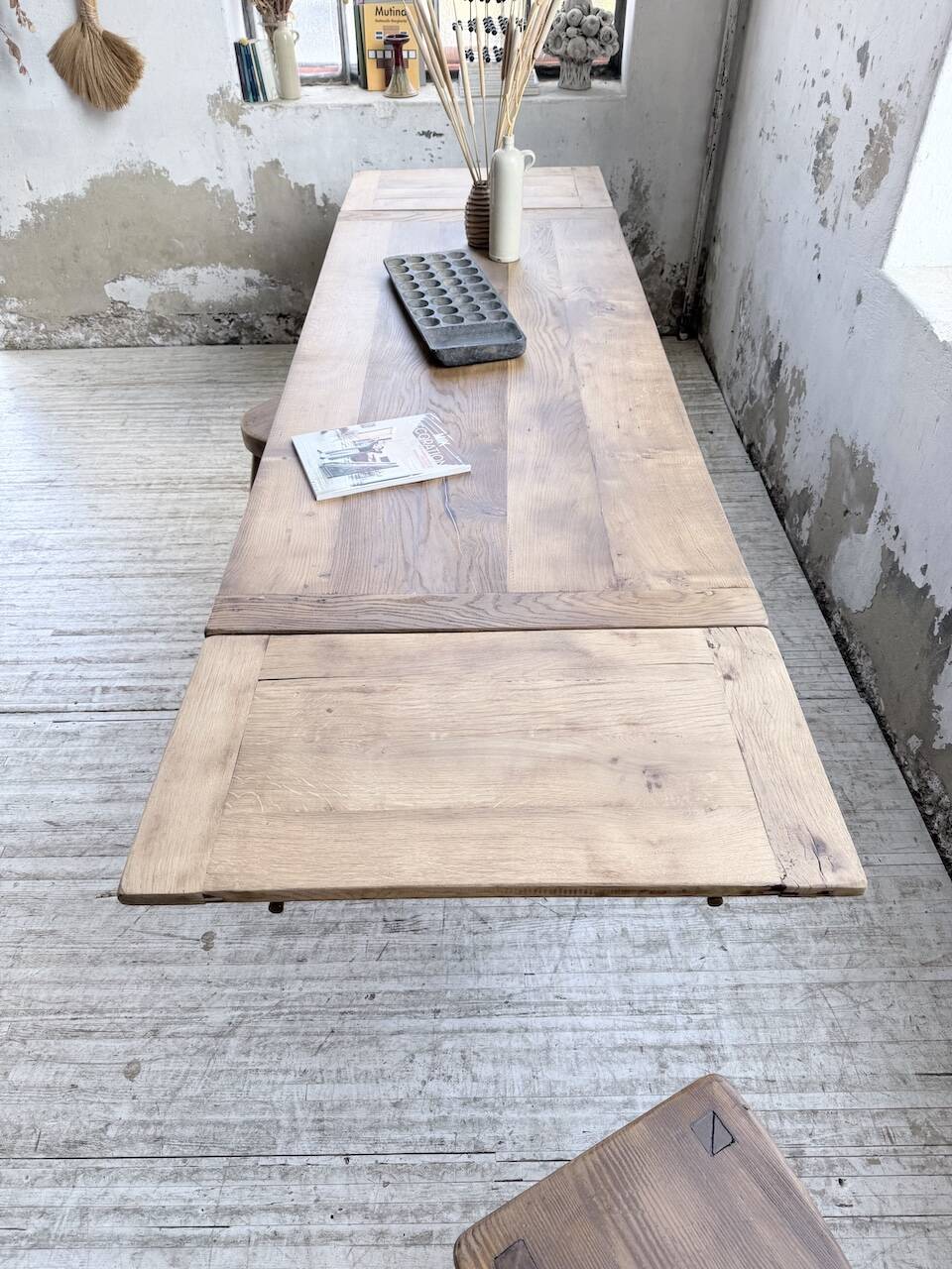 Solid oak farmhouse table with extensions (190-280cm) 1950