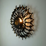 1960s SCONCE mid century sunburst brutalist black iron and copper colored