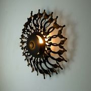 1960s SCONCE mid century sunburst brutalist black iron and copper colored