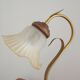 French vintage gold coloured metal & wood table lamp decorative glass shade