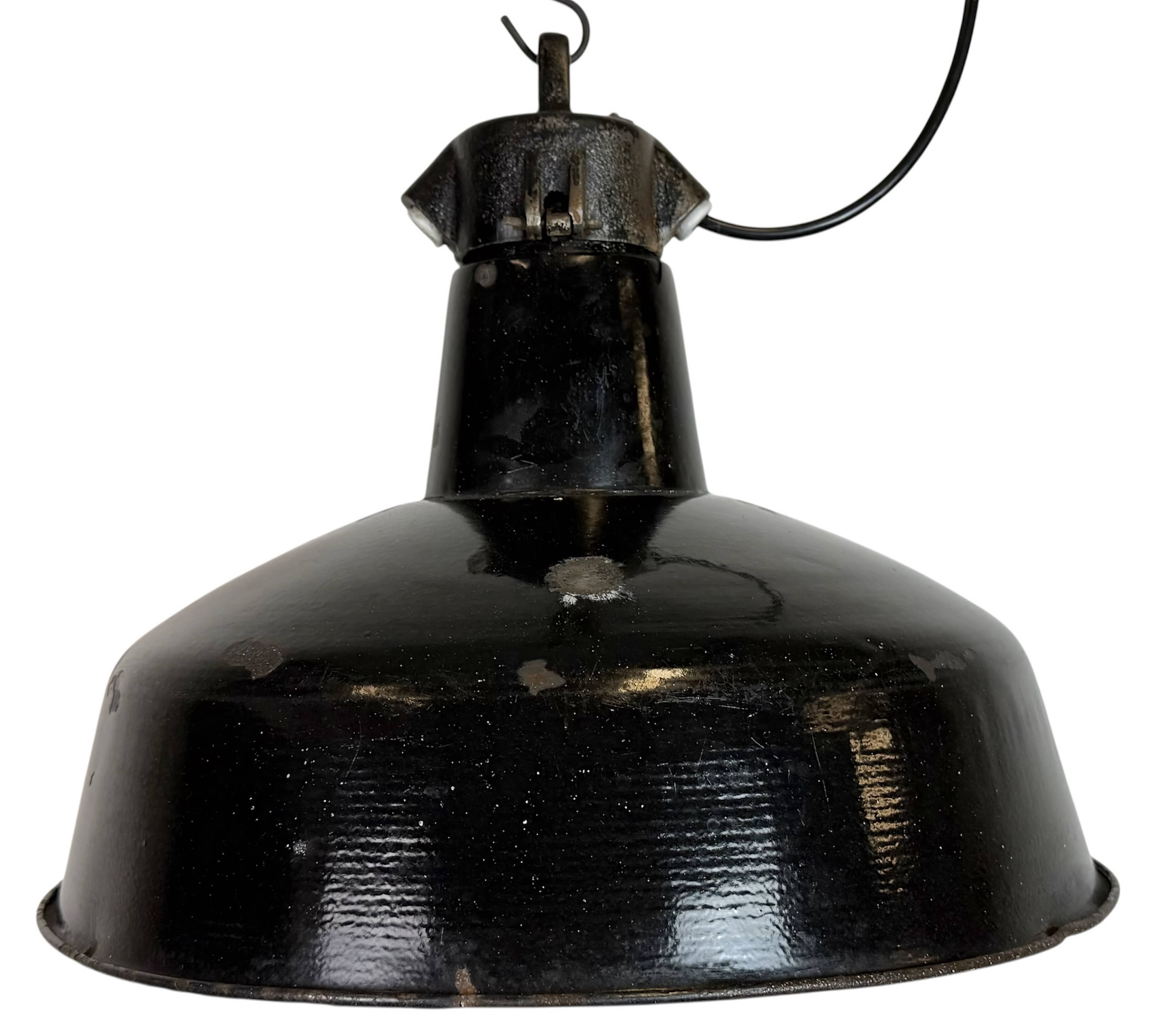 Industrial Black Enamel Factory Lamp with Cast Iron Top, 1950s