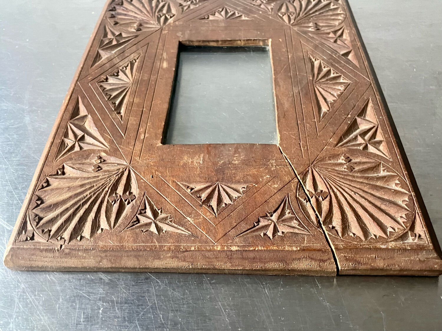 Antique hand carved  frame solid wood  22 cm x 17.5 cm