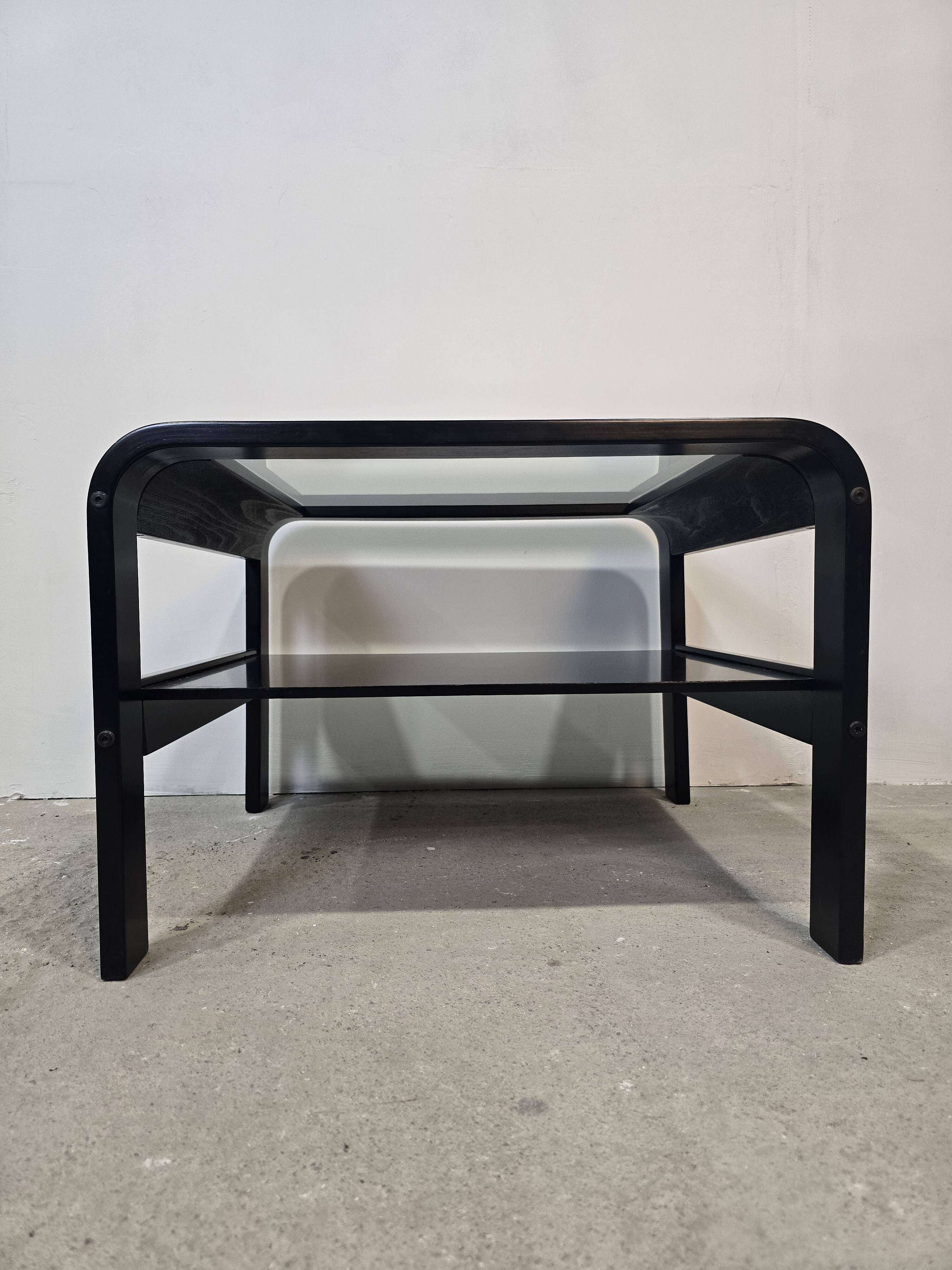 70s Bentwood Coffee Table with Glass Top – Mid Century Modern Black Si