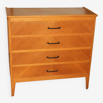 4-drawer light oak chest of drawers 1960