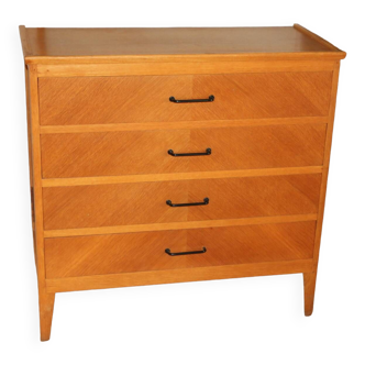 4-drawer light oak chest of drawers 1960