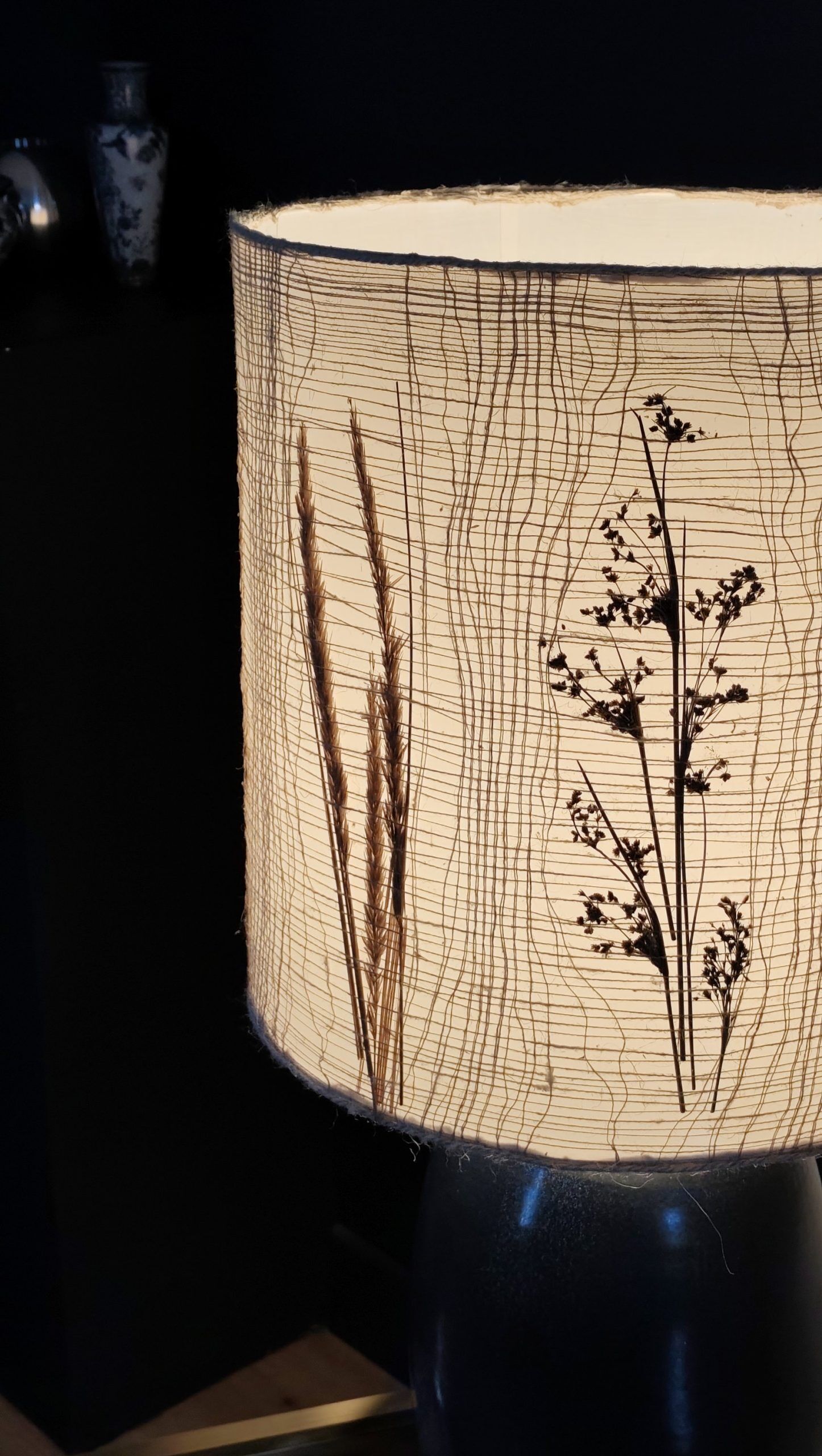 Vintage ceramic lamp, herbarium lampshade