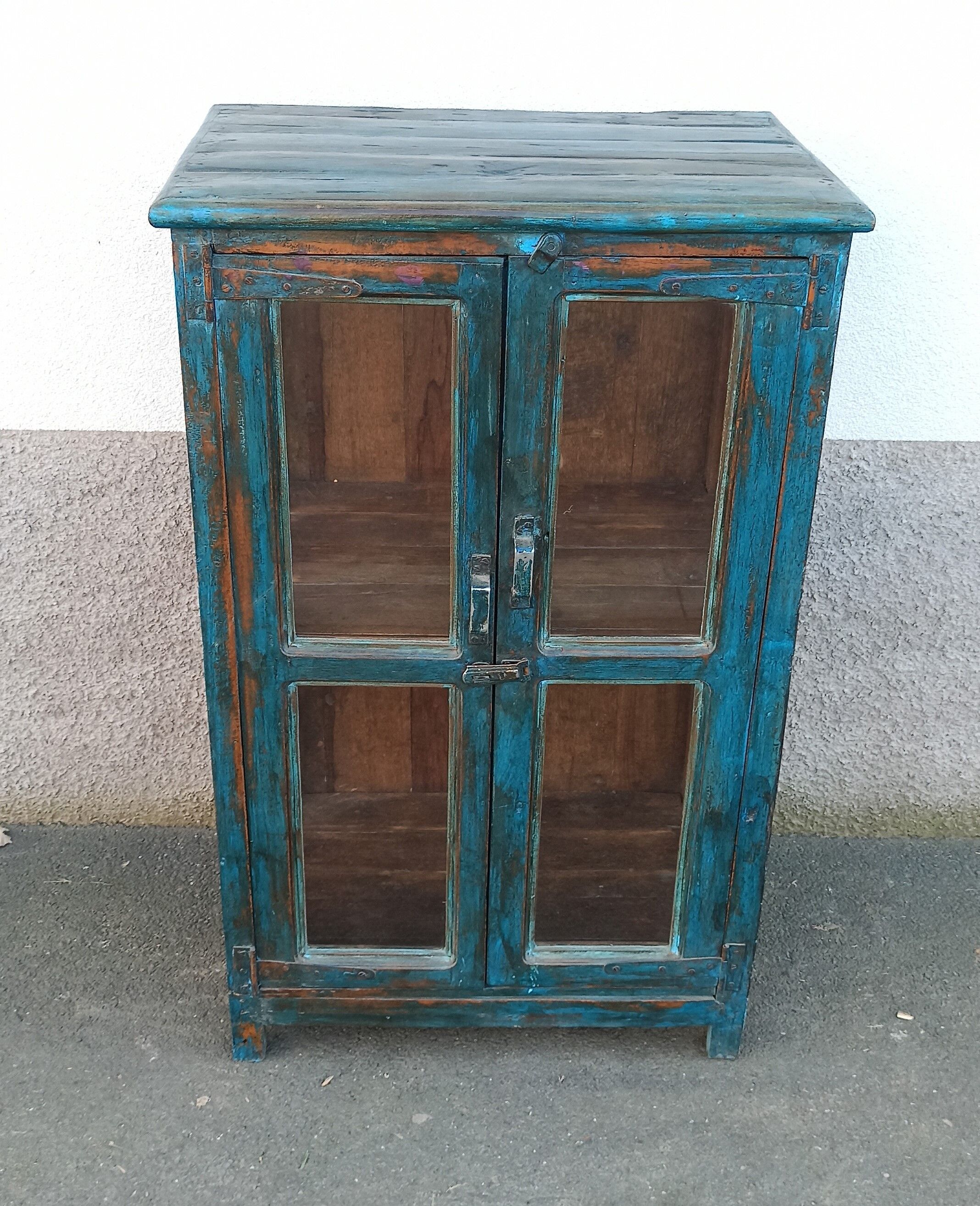 Blue wooden showcase