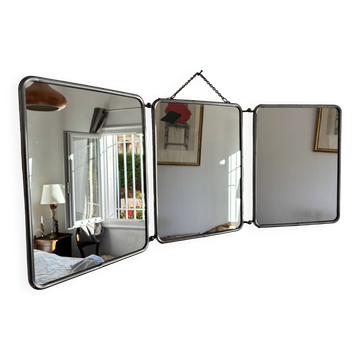 Vintage 1960 triptych barber mirror silvered Arpin - 28 x 70 cm