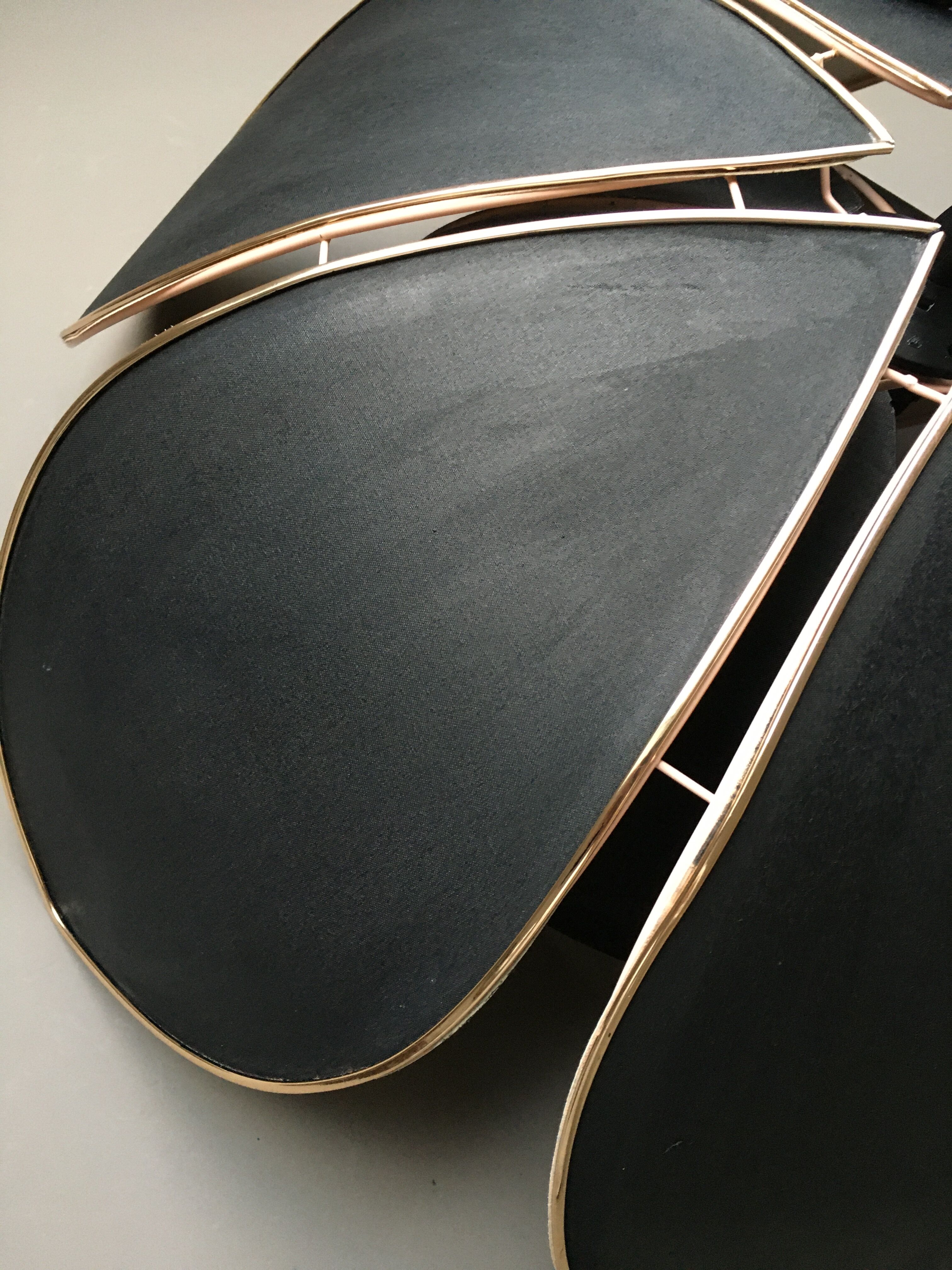 Black fabric flower and gold liseret hanging lamp